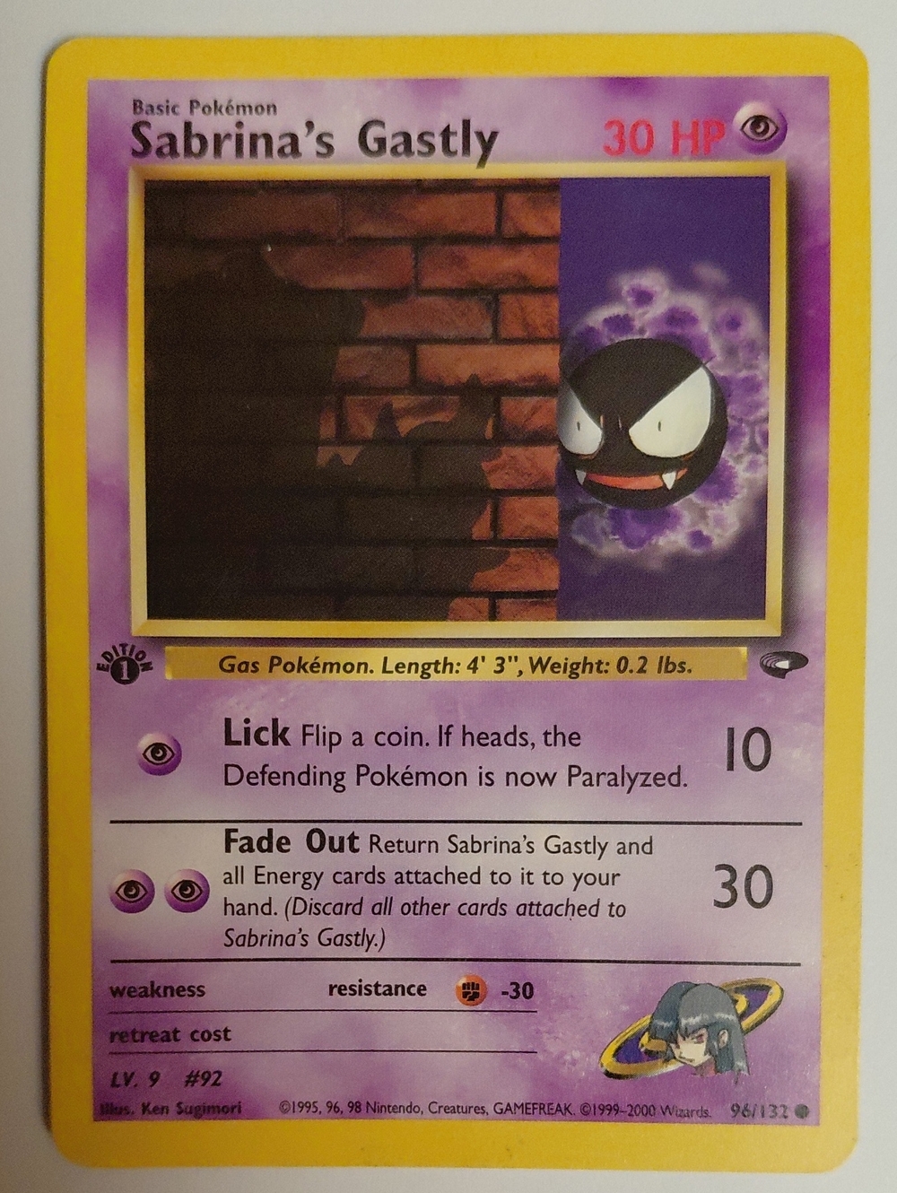 Vintage 1st Edition Sabrina's Gastly - Gym Challenge Pokemon Card - DAMAGED
